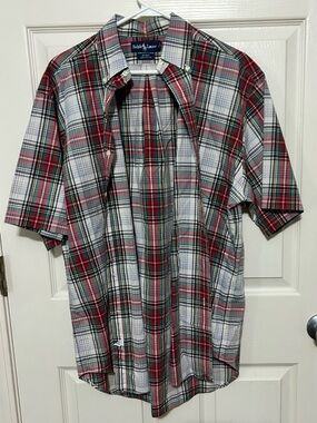 Ralph Lauren Red, White & Green Plaid Short-Sleeve Button-Down